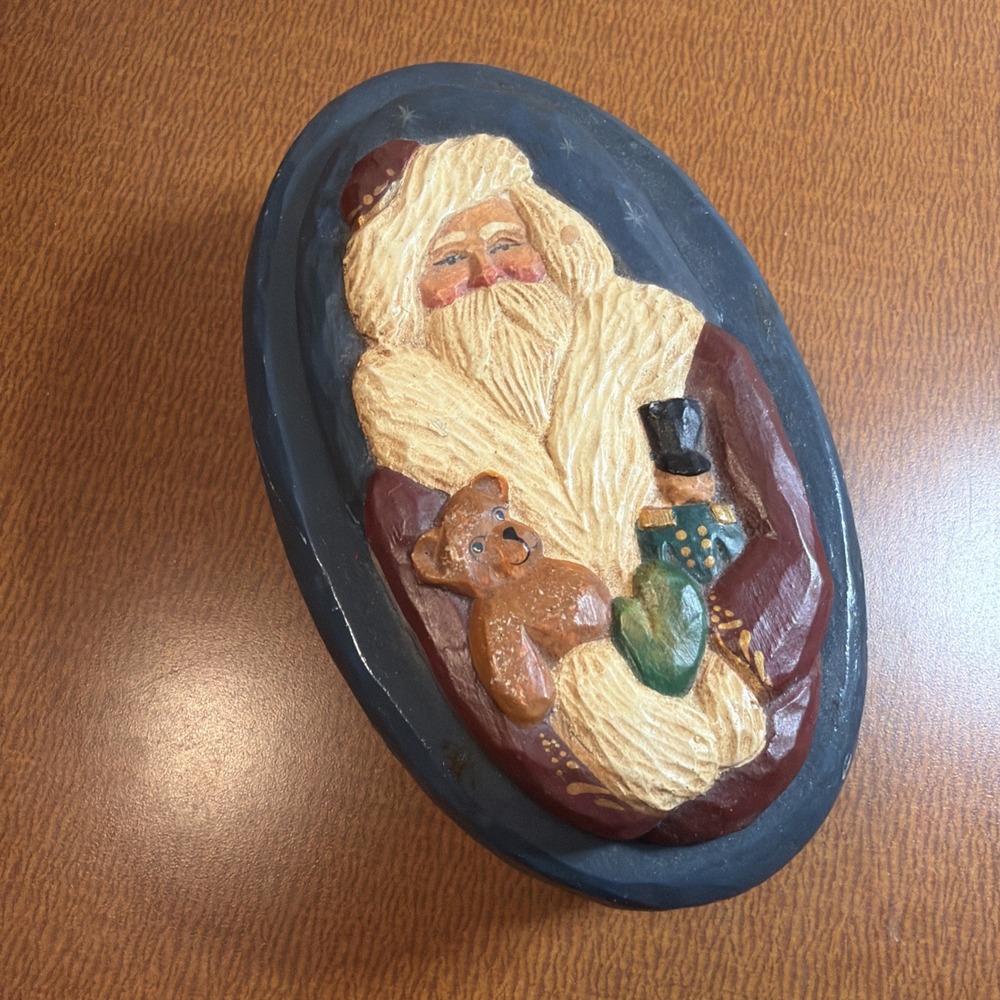 Vtg Folk Santa House Of Hatten 2000 Trinket Box Handcrafted 6"